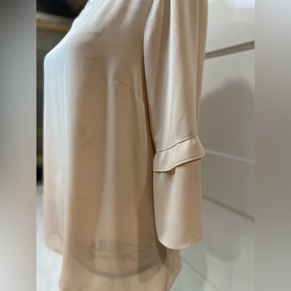 DR2 Pink Tan Bell Sleeve Blouse Women’s Small Boho Flowy Feminine Top